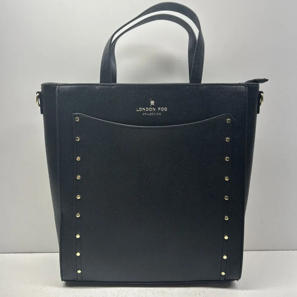 London Fog 100th Anniversary Collection Handbag Sophia Studded Tote Black NWOT
